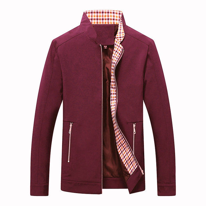 Herren Leichte Freizeitjacke mit Stehkragen, Reißverschlusstaschen und kariertem Innenfutter Echoarchiv