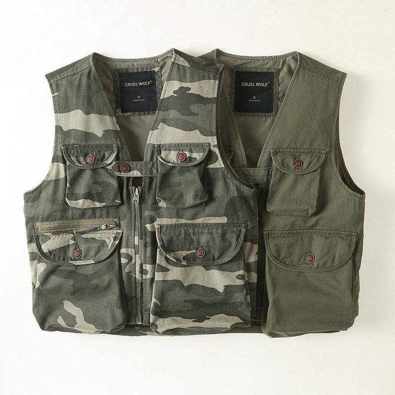 Herren Multifunktionale Outdoor-Weste mit vielen Taschen und Reißverschluss Echoarchiv