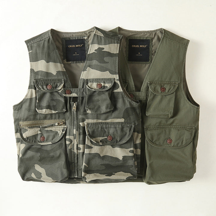 Herren Multifunktionale Outdoor-Weste mit vielen Taschen und Reißverschluss Echoarchiv