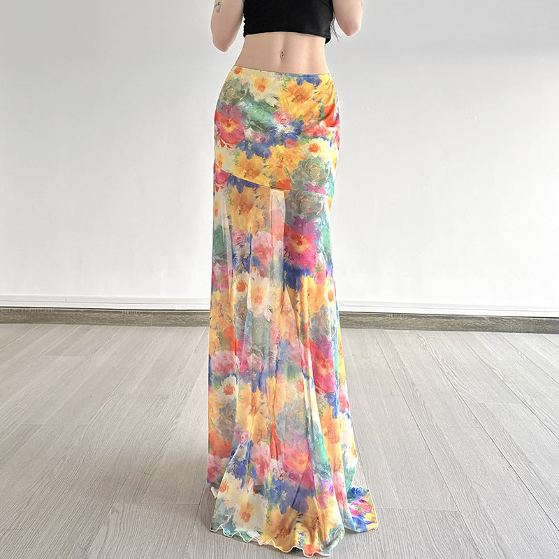 Damen Maxi-Rock mit floralem Chiffon-Design und schwingendem Saum Echo Archiv
