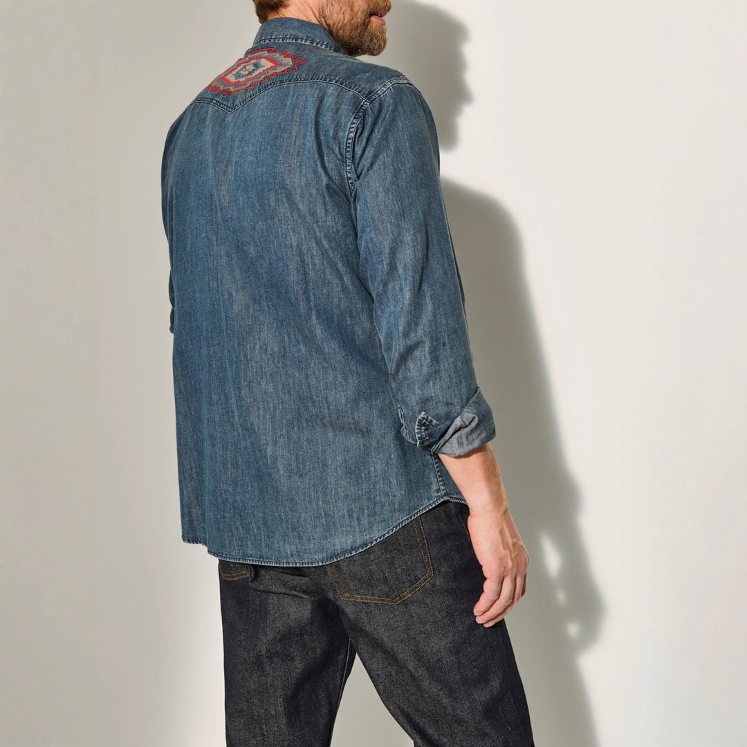 Herren Denim-Hemd mit gestickten Details Echoarchiv