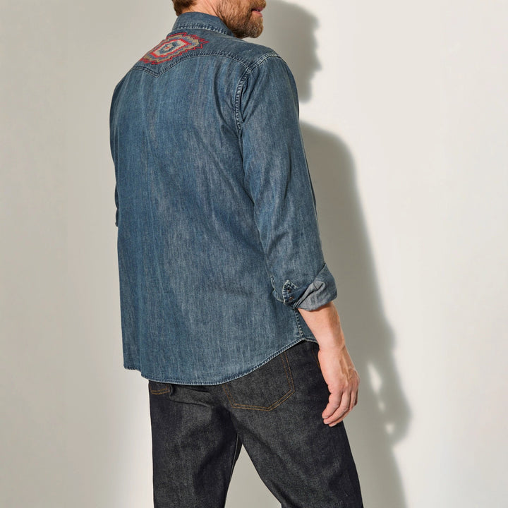 Herren Denim-Hemd mit gestickten Details Echoarchiv
