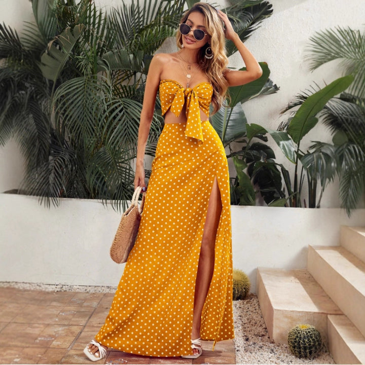 Damen Maxi Kleid mit tiefem V-Ausschnitt und modischem Schlitz Echo Archiv