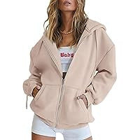 Damen nan Oversize-Kapuzenjacke mit durchgehendem Reißverschluss French-Terry, Kängurutaschen und elastischen Bündchen Echo Archiv