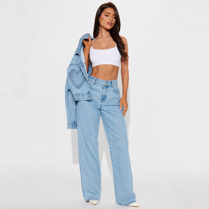 Damen nan hochgeschnittene Weitbein-Jeans mit taillierendem Bund, klassischem Five‑Pocket‑Schnitt und fließendem Bein Echo Archiv