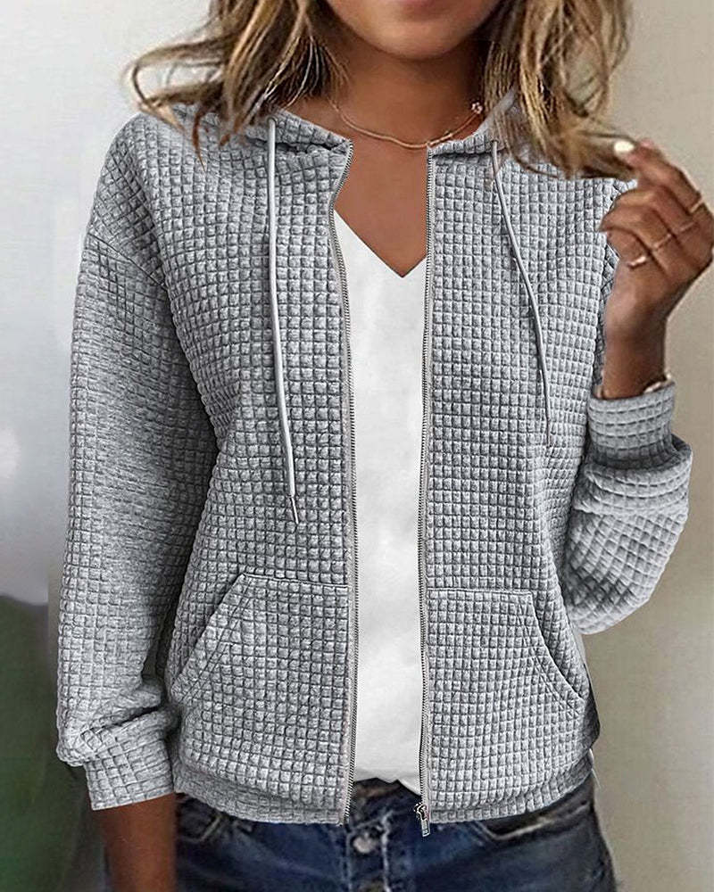 Damen nan gesteppte Kapuzenjacke mit Waffelstruktur, durchgehendem Reißverschluss und Kängurutaschen Echo Archiv