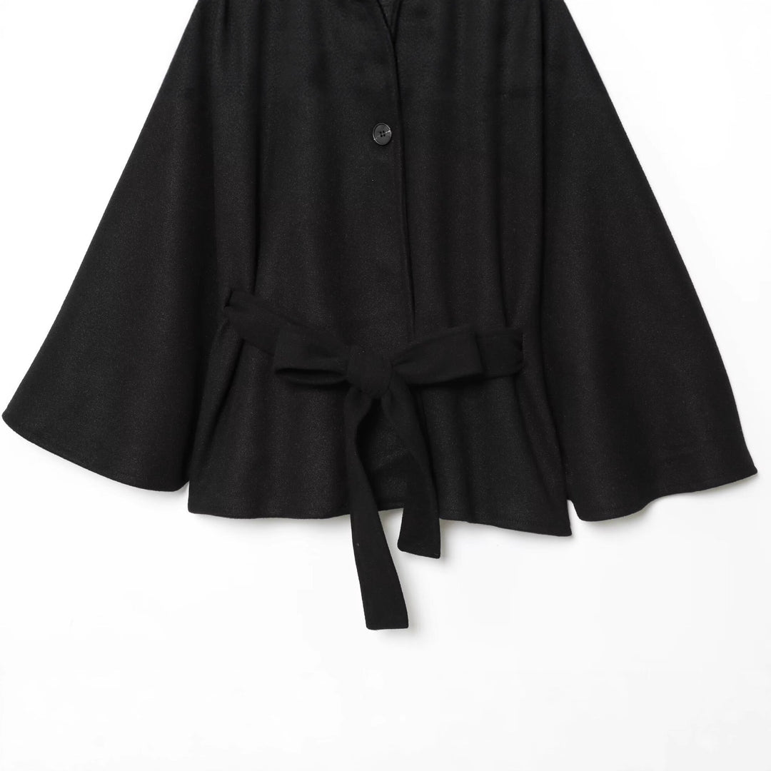 Damen Kurzes Wollcape mit Stehkragen, Bindegürtel und A‑Linien‑Silhouette Echoarchiv