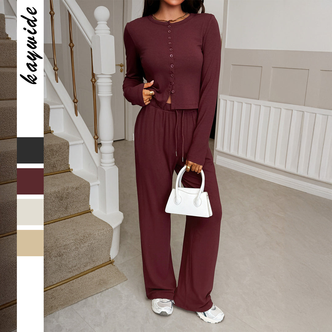 Damen cropped Kapuzen-Sweatjacke mit Tunnelzug und hochgeschnittener Palazzo-Hose – Auréline