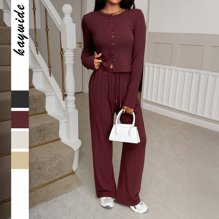Damen cropped Kapuzen-Sweatjacke mit Tunnelzug und hochgeschnittener Palazzo-Hose – Auréline