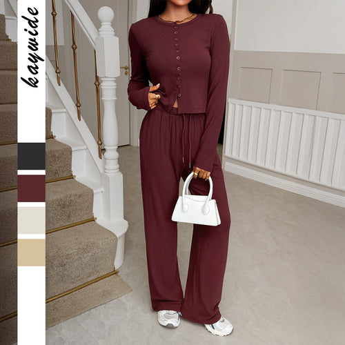 Damen cropped Kapuzen-Sweatjacke mit Tunnelzug und hochgeschnittener Palazzo-Hose – Auréline