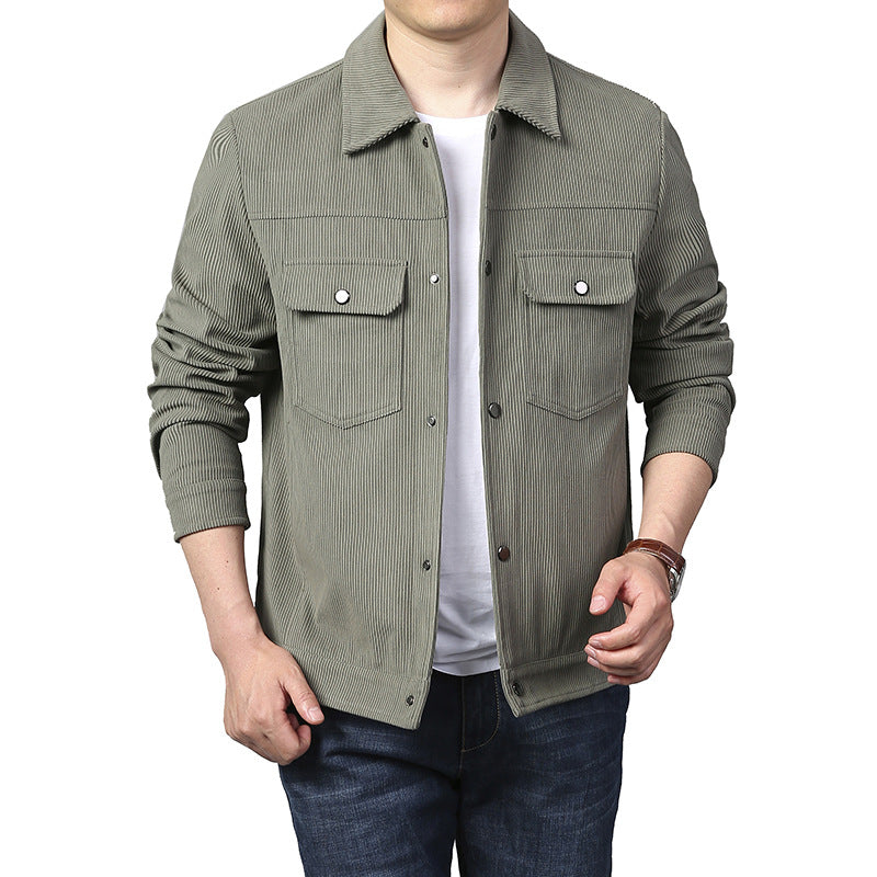 Herren Cord-Workerjacke im Truckerstil mit Druckknopfverschluss und Pattentaschen Echoarchiv