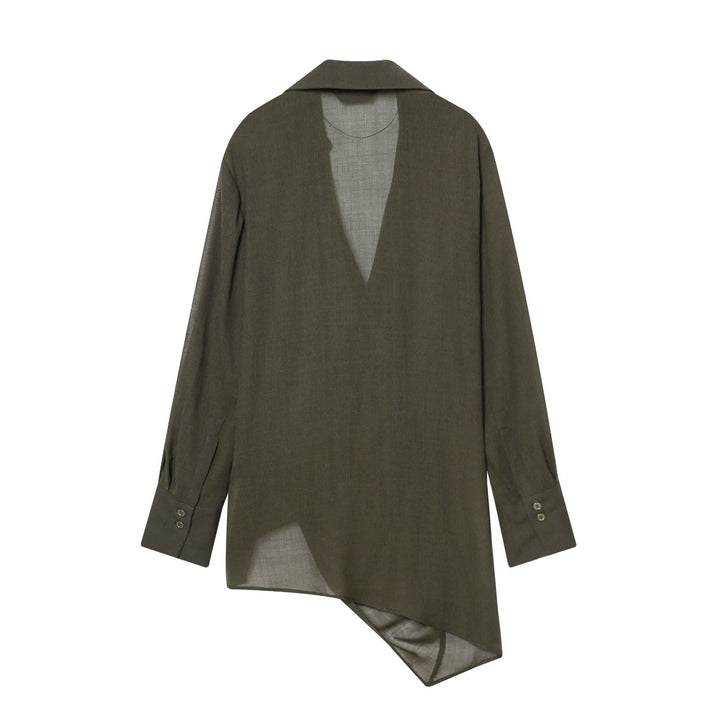 Damen Wickelbluse mit Hemdkragen, asymmetrischem Zipfelsaum und Knotenverschluss – Élovi