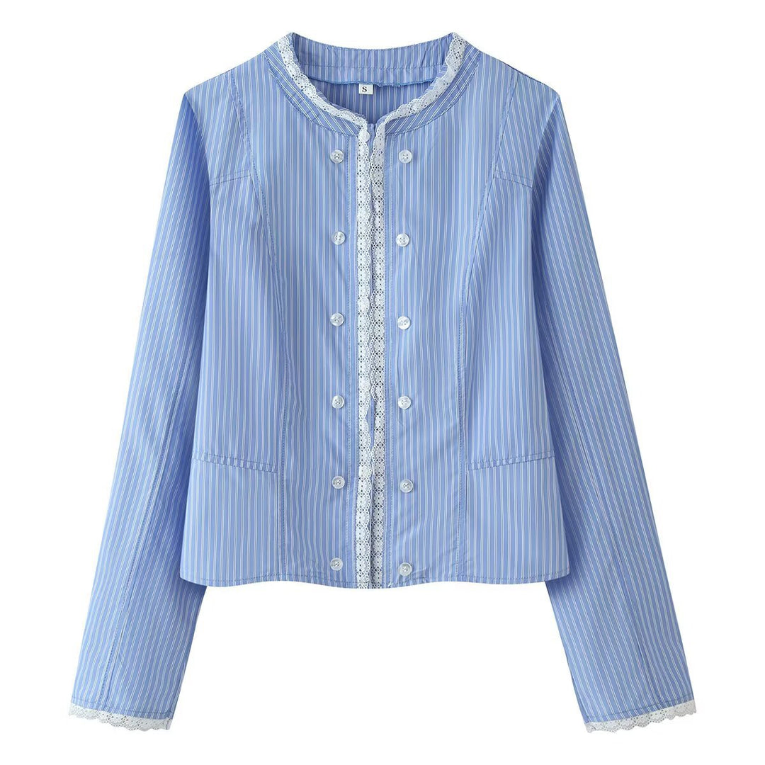 Damen Cropped Blusenjacke mit zweireihiger Knopfleiste und Spitzenbordüren Echo Archiv