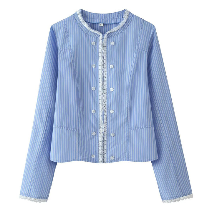 Damen Cropped Blusenjacke mit zweireihiger Knopfleiste und Spitzenbordüren Echo Archiv