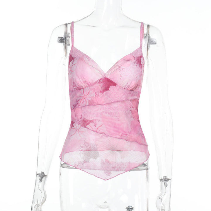 Damen Seidiges Spaghetti-Trägertop mit floralem Design Echo Archiv