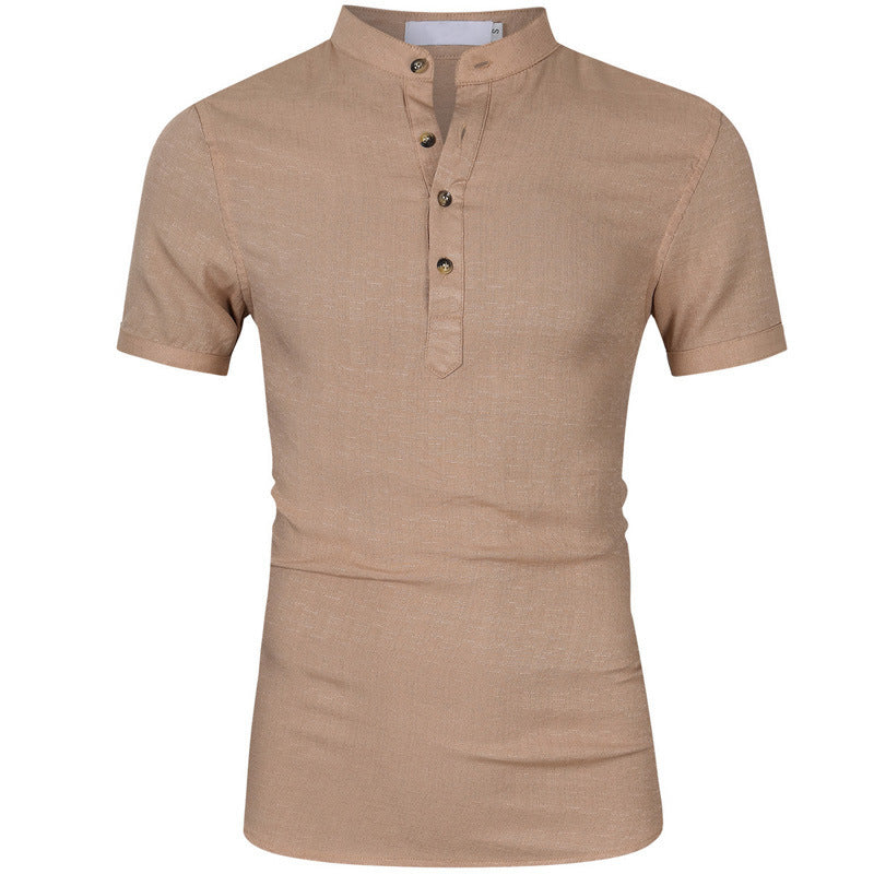 Herren Kurzarm Henley-Shirt mit edlem Knopfdesign und modernem Stehkragen Echoarchiv