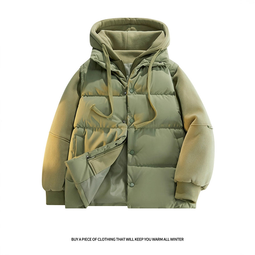 Männliche Nano Hybrid gepolsterte Jacke mit Fleeceärmeln, Kapuze und verdecktem Druckknopfverschluss – Taviero