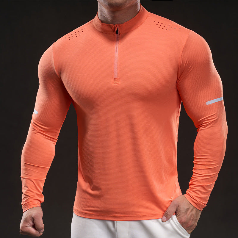 Herren Kompressions-Trainingsshirt mit kurzem Reißverschluss und atmungsaktiver Mesh‑Struktur Echoarchiv