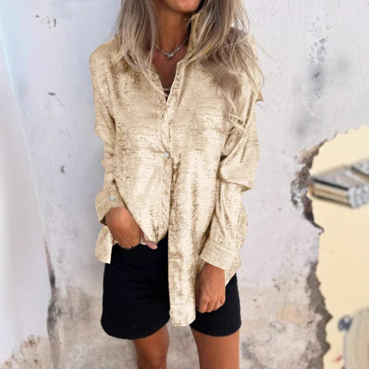 Damen Satinoptik-Hemdbluse mit Metallic-Glanz, legerer Passform und Manschetten Echoarchiv