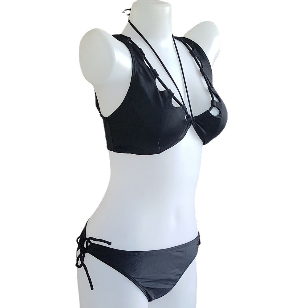 Damen Triangel-Bikini mit tiefem V-Ausschnitt und Schnürdetails Echo Archiv