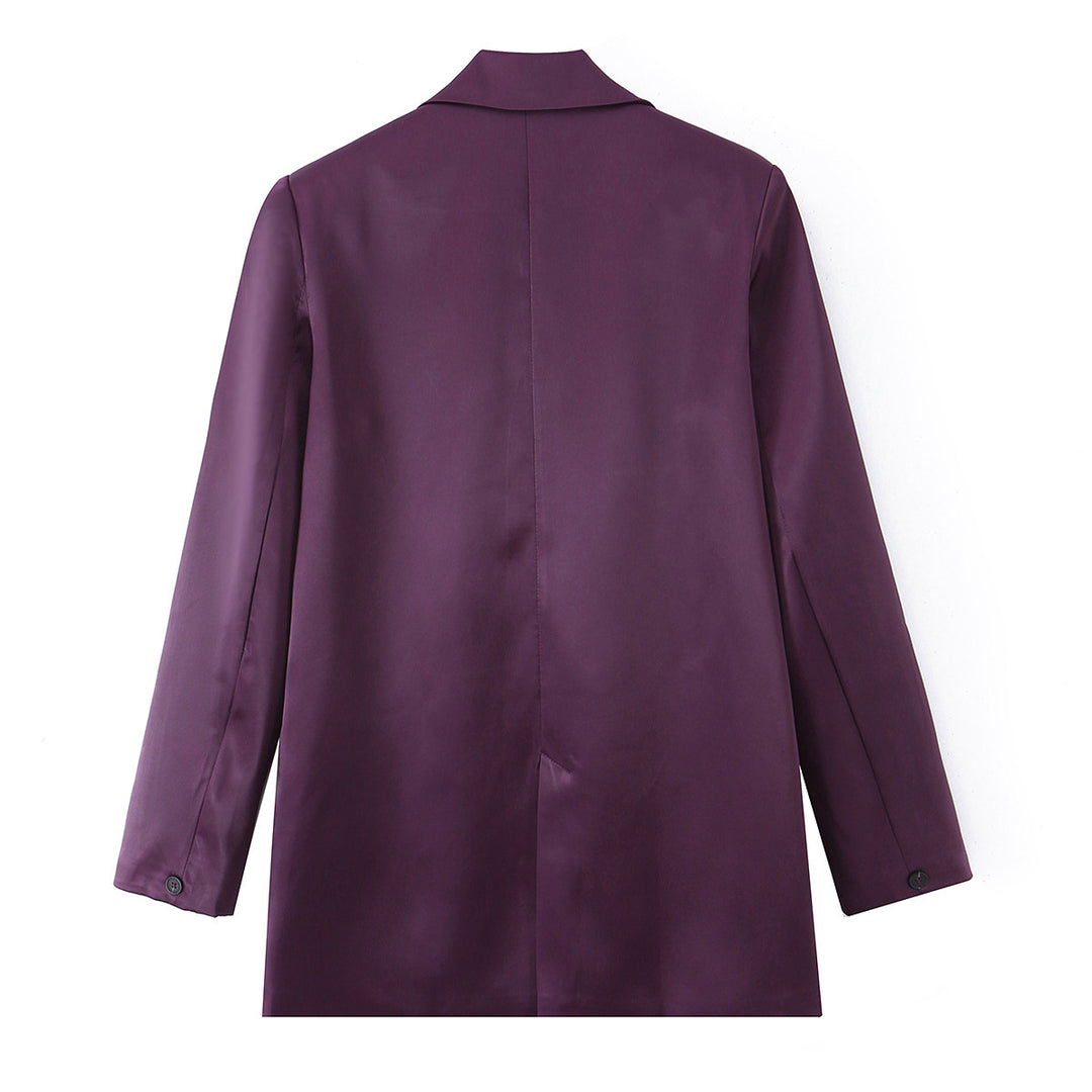 Damen Eleganter Satin-Blazer im Oversized-Look mit Schalkragen und Pattentaschen Echoarchiv