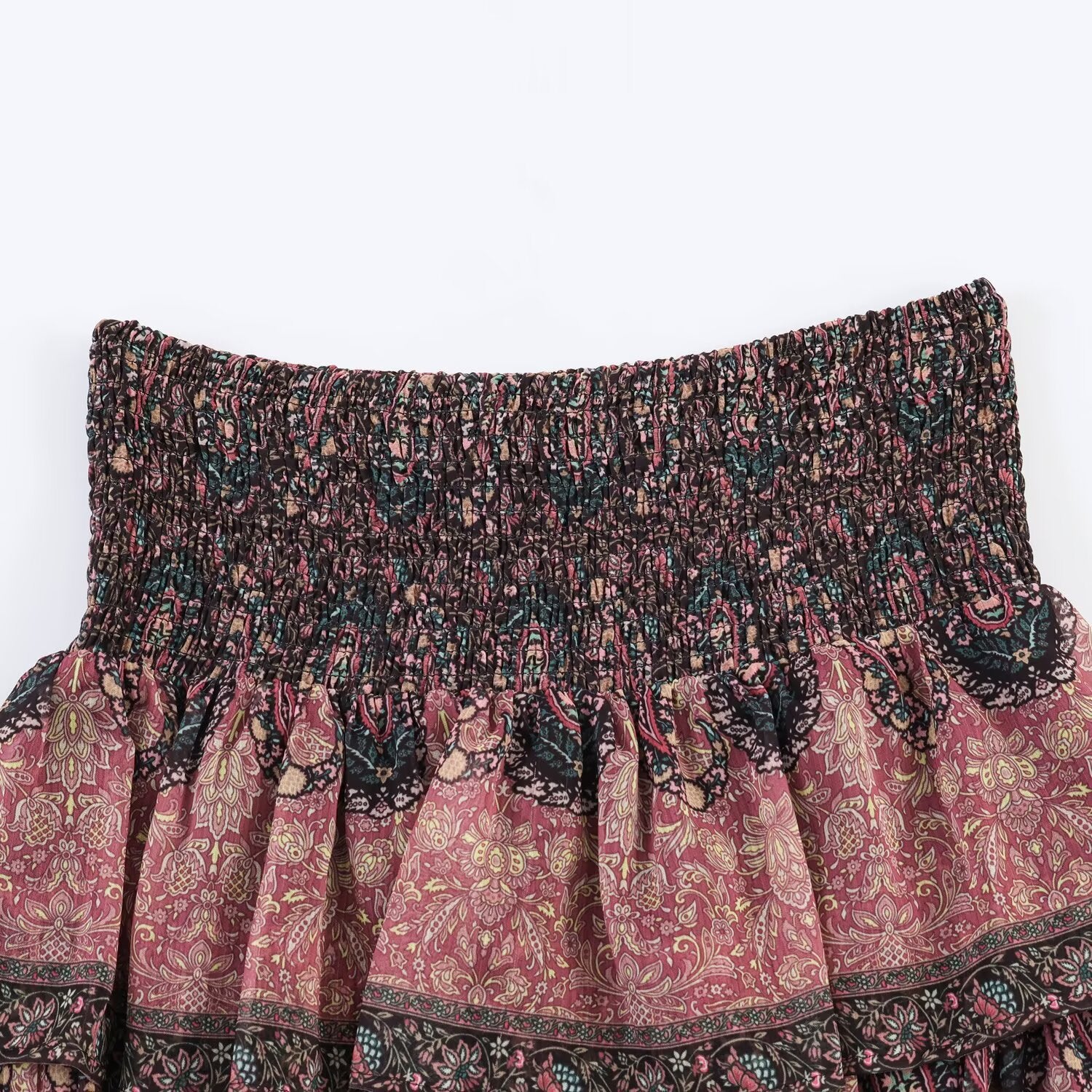 Damen Volantrock mit buntem Paisleymuster und elastischem Bund Echo Archiv