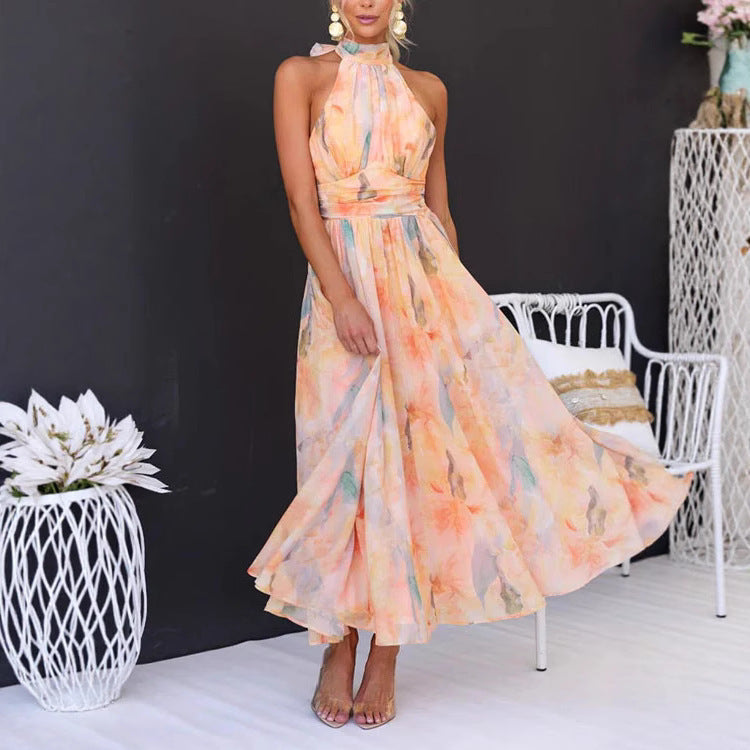 Damen Maxikleid mit Schwingendem Rock und Elegantem Halterneck Echoarchiv