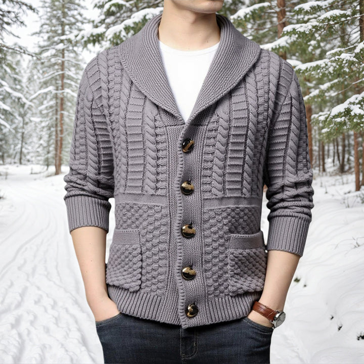 Herren modische Strickjacke mit tiefem V-Ausschnitt und stylishem Zopfdesign Echoarchiv