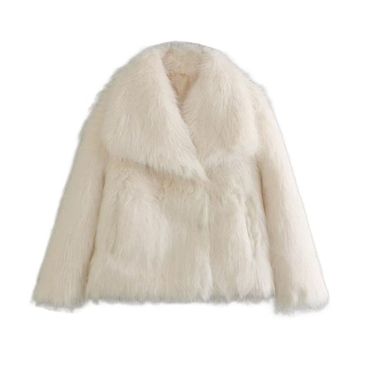 Damen Kurze Kunstfell-Jacke mit breitem Schalkragen Echoarchiv