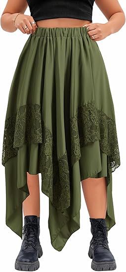 Damen Boho Maxi-Rock mit asymmetrischem Saum und Spitzenverzierungen Echo Archiv