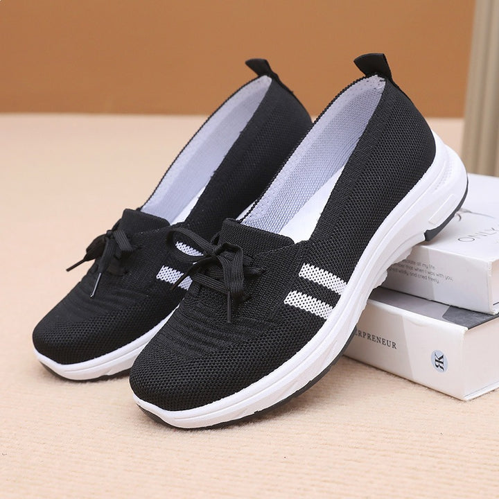 Damen Schlupf-Strick-Sneaker mit dekorativer Schleife und gedämpfter Plateausohle – Névara
