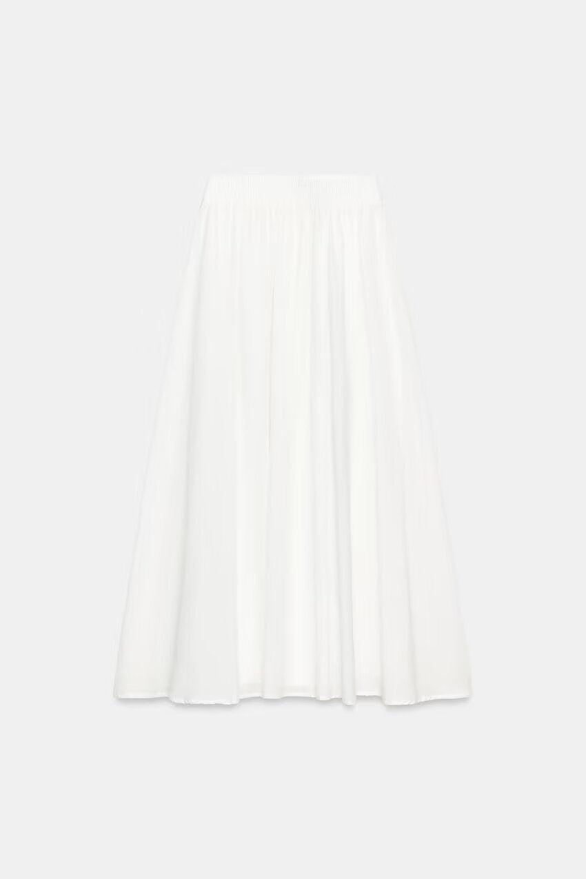 Damen Weicher A-Linien-Midirock mit elastischem Gummibund und fließender Chiffon‑Optik Echoarchiv