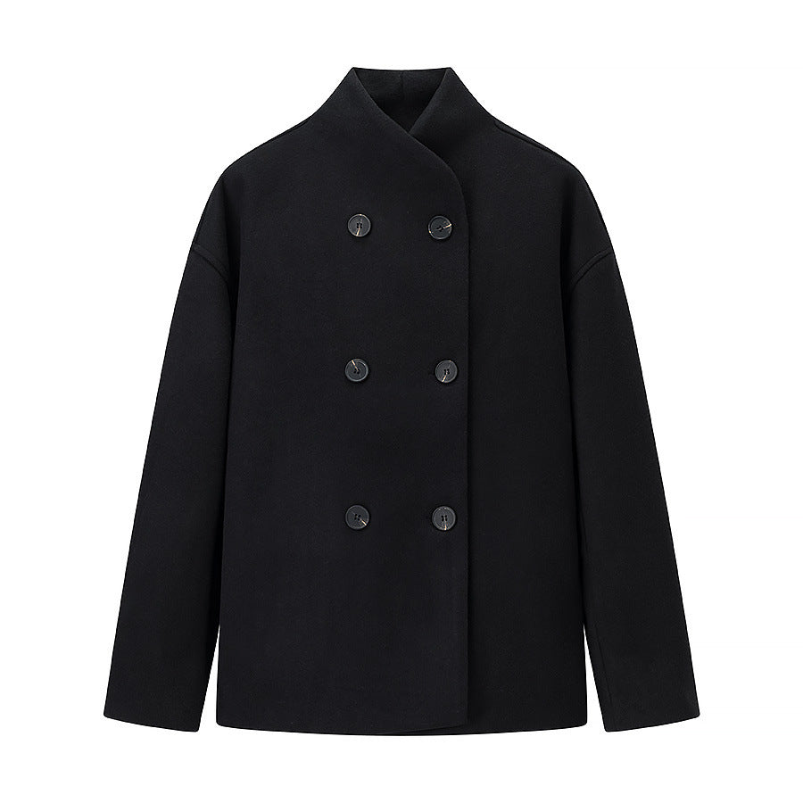 Damen Oversized Doppelreihiger Wollmantel mit Stehkragen Echo Archiv