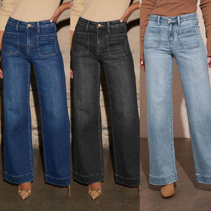 Damen Weit geschnittene Jeans mit hohen Taschen und elegantem Auftritt – Dénora
