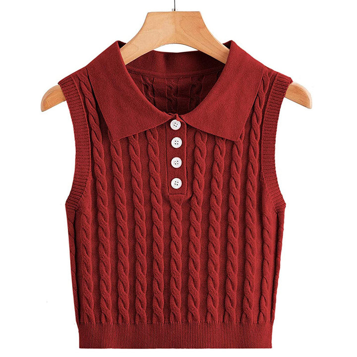 Damen Ärmellose Strickweste mit Polokragen und Zopfmuster Echo Archiv