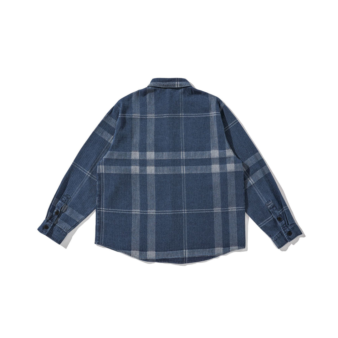 Herren Oversized Karo-Hemdjacke im Worker‑Style mit abgerundetem Saum und Brusttasche Echoarchiv