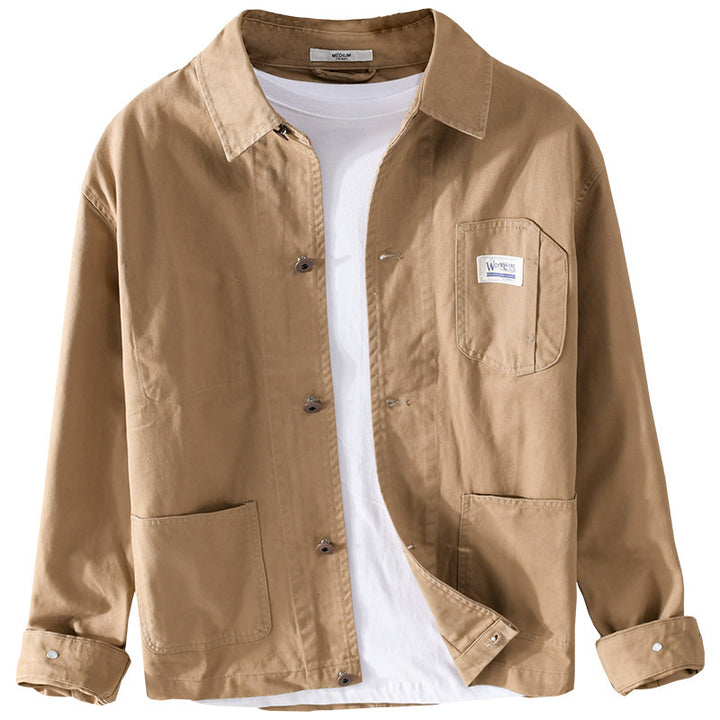 Herren Leichte Baumwoll-Chorejacke im Worker‑Stil mit Kentkragen und aufgesetzten Taschen Echoarchiv
