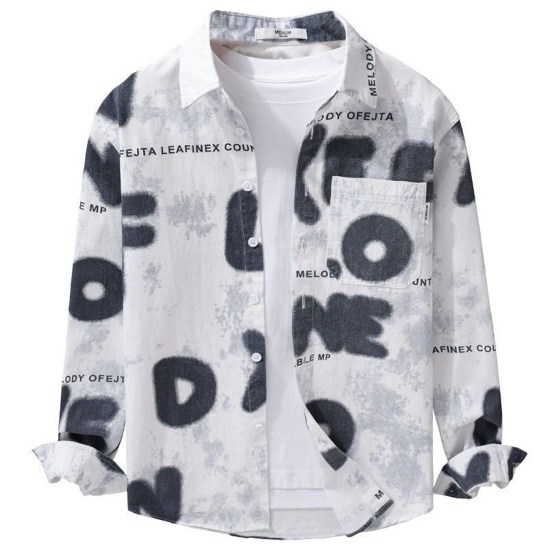 Herren Lockeres Baumwollhemd im Street‑Art‑Print mit aufgesetzter Brusttasche Echoarchiv