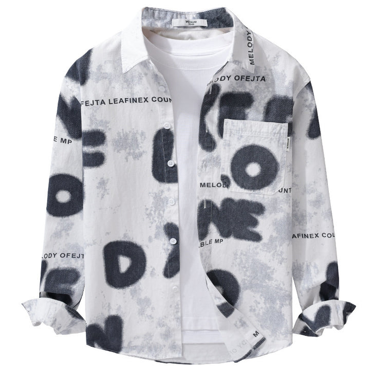 Herren Lockeres Baumwollhemd im Street‑Art‑Print mit aufgesetzter Brusttasche Echoarchiv