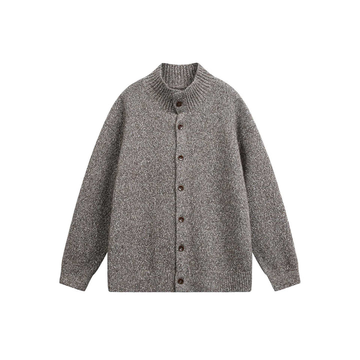 Damen Oversize-Strickjacke mit hochgezogenem Rippkragen und Holzknopfverschluss Echoarchiv
