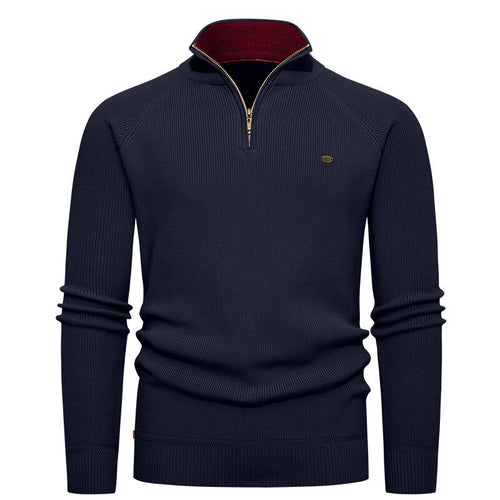 Herren hochwertiger Strickpullover mit Stehkragen und modernem Reißverschluss Echoarchiv