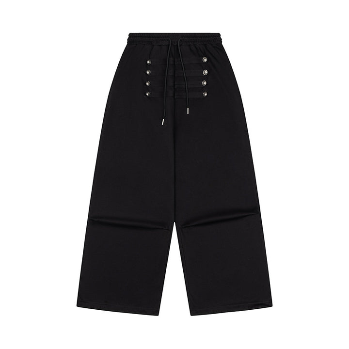 Damen Weite High-Waist Culotte-Hose mit Komfortbund, Kordelzug und Zierknopfleiste Echoarchiv
