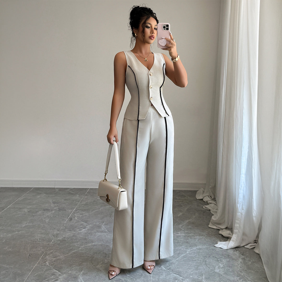 Damen elegante Hose-Anzug mit tailliertem Oberteil und Knopfdetails Echo Archiv