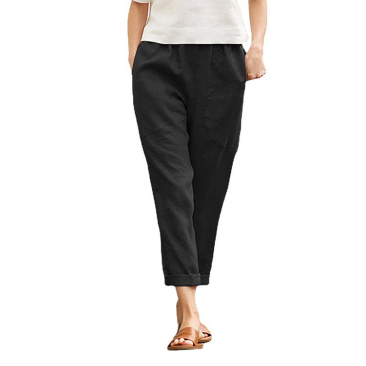 Damen nan leichte Leinenhose mit elastischem Bund, seitlichen Eingrifftaschen und gekrempeltem Saum Echo Archiv