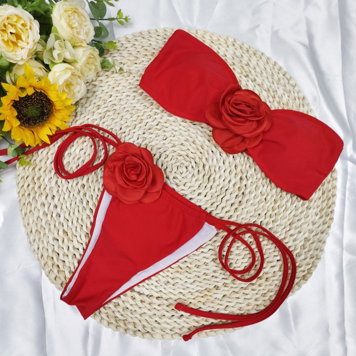 Damen Bandeau-Bikini mit floralem Akzent und verstellbaren Trägern Echo Archiv