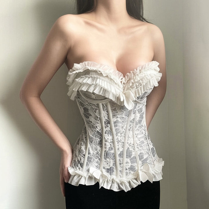 Damen Spitzen-Bustier mit Rüschendetails und Schleifen Echo Archiv
