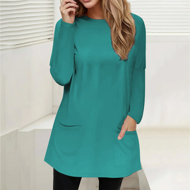Damen Freizeit Longline Tunika mit Rundhalsausschnitt und aufgesetzten Taschen Echoarchiv