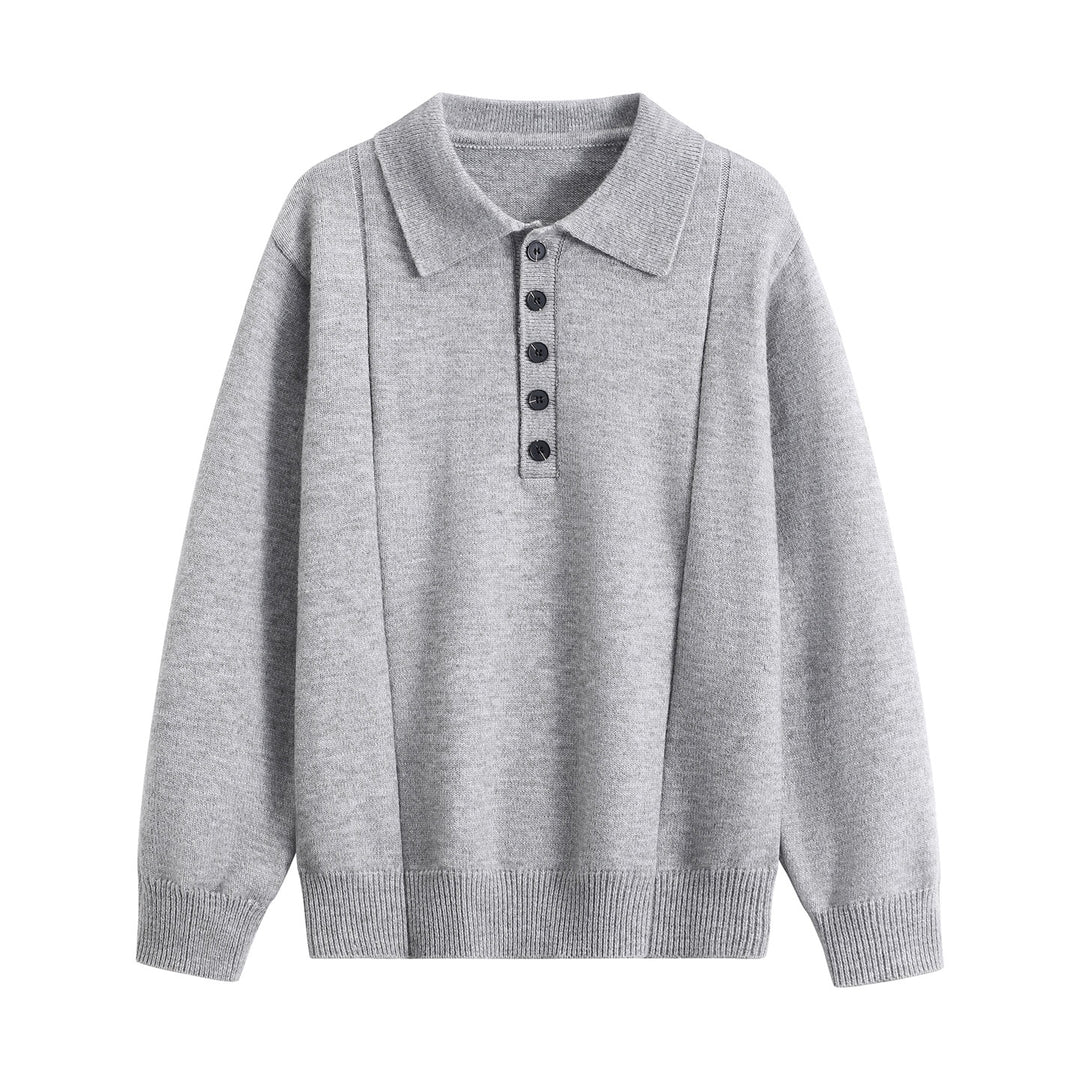 Damen Lockerer Feinstrick-Polo mit Halbknopf-Leiste und gerippten Bündchen Echoarchiv