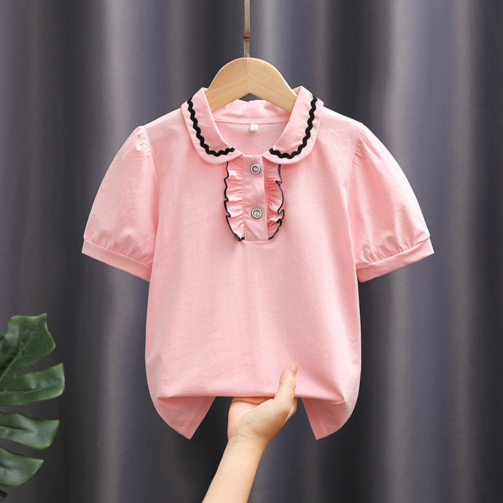 Mädchen modische Bluse mit Rüschenkragen und Puffärmeln Echo Archiv
