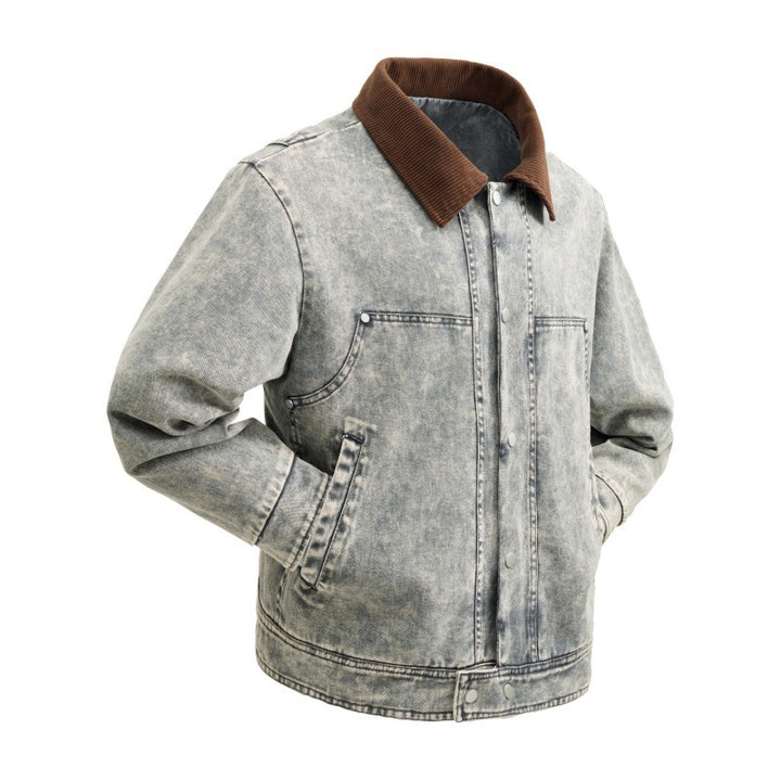 Herren gepolsterte Denimjacke mit Cordkragen, Druckknopfverschluss und praktischen Seitentaschen – Denvaro
